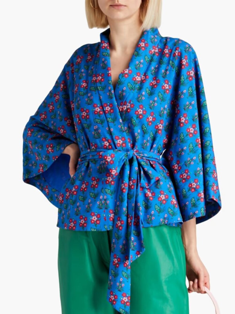 Rhode Blue Red Floral Wrap Effect Crepe Top